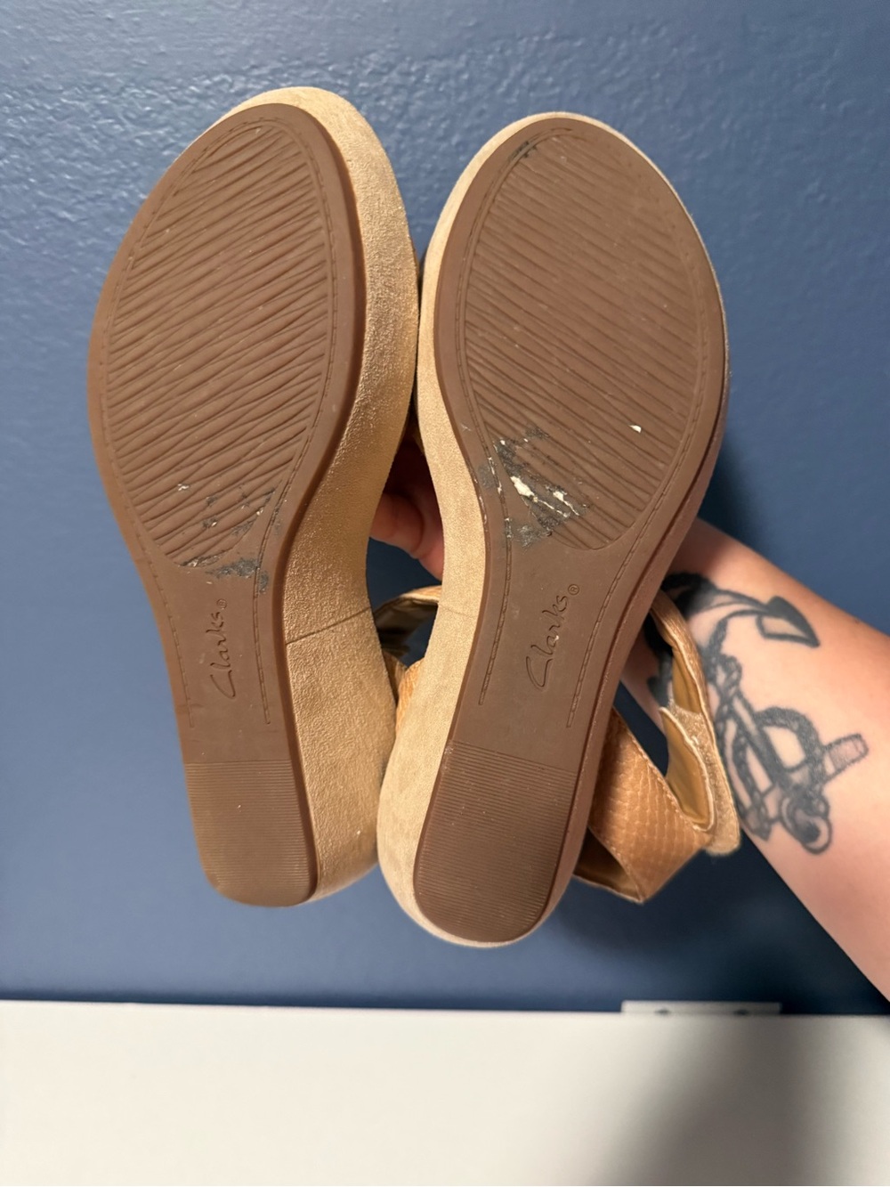 Clarks Hazelle Alba Tan Leather Snake Print Wedge Platform Comfort Sandal 9 - Picture 8 of 8
